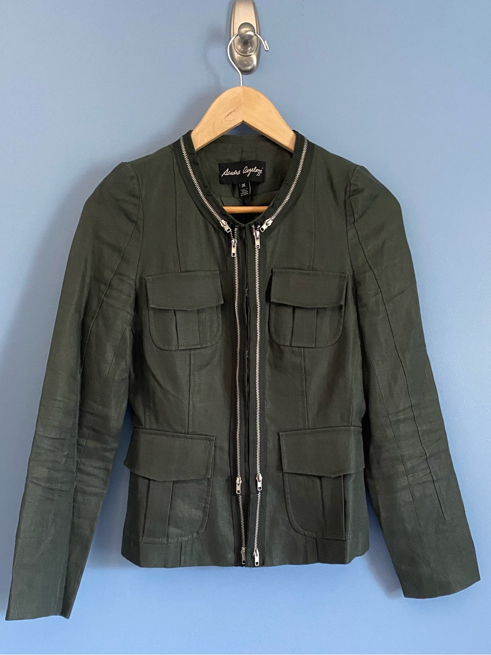 Sandra Angelozzi Olive Green Utility Zip Jacket